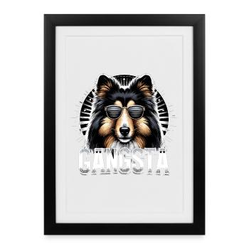 Collie Gangsta Gangster Hund Geschenk - Gerahmtes Poster (27 × 37 cm) - Schwarz - Vorne