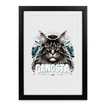 Maine Coon Katze cool Gangsta Gangster Geschenk - Gerahmtes Poster (27 × 37 cm) - Schwarz - Vorne
