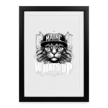 Maine Coon Cat Cool What’s Up Hip Hop Cadeau - Affiche encadrée (27 × 37 cm) - noir - Devant