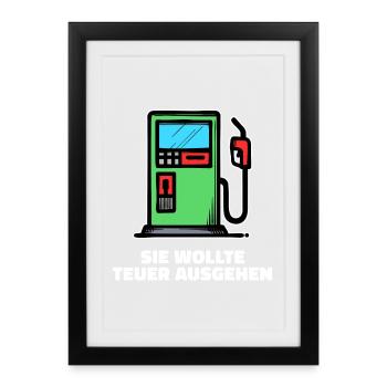 Benzin Diesel Statement Tanken Zapfsäule Strom - Gerahmtes Poster (27 × 37 cm) - Schwarz - Vorne