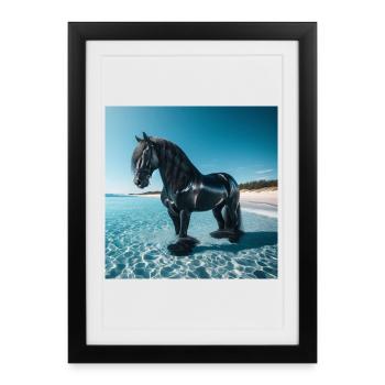 Cheval dans l’eau - Affiche encadrée (27 × 37 cm) - noir - Devant