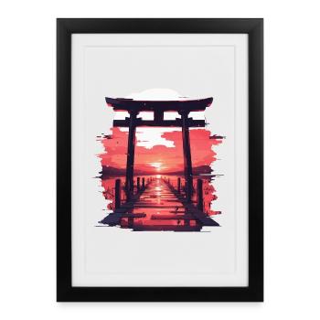 Paysage Japonnais - Affiche encadrée (27 × 37 cm) - noir - Devant