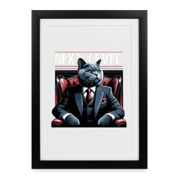 BKH British Shorthair Blue Cat King Chair - Framed poster (27 × 37 cm) - black - Front