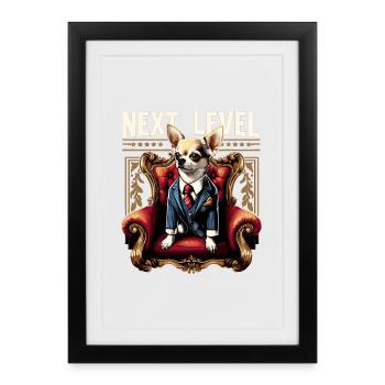 Chihuahua Next Level King Chair Cadeau pour chien - Affiche encadrée (27 × 37 cm) - noir - Devant