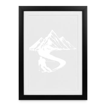 Mountain Fun on the slopes Winter sports Skiing Skiers - Framed poster (27 × 37 cm) - black - Front