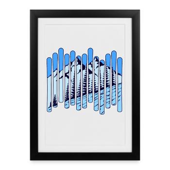 Montagne glacée Sports d’hiver Ski Vacances de ski - Affiche encadrée (27 × 37 cm) - noir - Devant