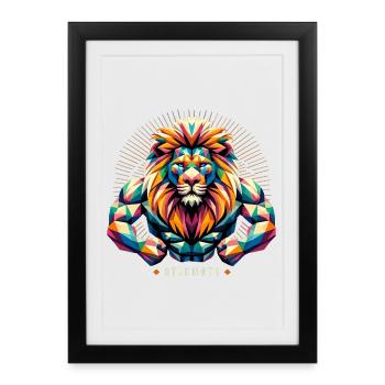 Lion Géométrie géométrique Force Muscles Cadeau - Affiche encadrée (27 × 37 cm) - noir - Devant