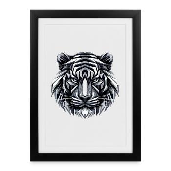 Cadeau de géométrie géométrique tête de tigre - Affiche encadrée (27 × 37 cm) - noir - Devant
