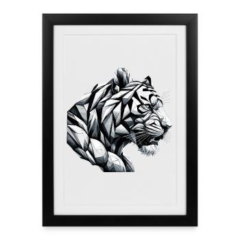 Cadeau de géométrie géométrique tête de tigre - Affiche encadrée (27 × 37 cm) - noir - Devant