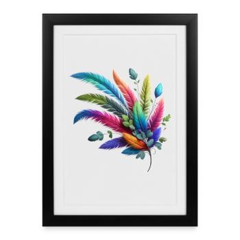 Plumes colorées. Vif et détaillé - Affiche encadrée (27 × 37 cm) - noir - Devant