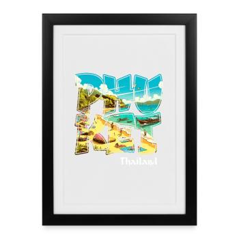 Phuket Thaïlande Plage Vacances Design - Affiche encadrée (27 × 37 cm) - noir - Devant