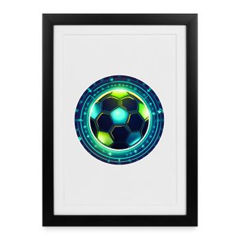 Neon Fußball Emblem mit Sternenring - Gerahmtes Poster (27 × 37 cm) - Schwarz - Vorne