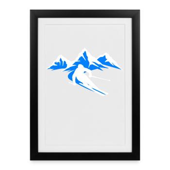 Mountain Fun on the slopes Skiing Winter sports Cold ice - Framed poster (27 × 37 cm) - black - Front