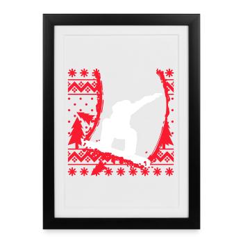 Saison d’hiver Skieurs Ski Sports d’hiver - Affiche encadrée (27 × 37 cm) - noir - Devant