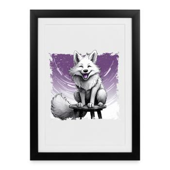 Fox comic, laughing, sitting on stool | Poster - Framed poster (27 × 37 cm) - black - Front