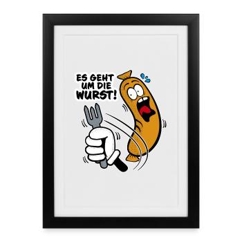 Es geht um die Wurst - Gerahmtes Poster (27 × 37 cm) - Schwarz - Vorne