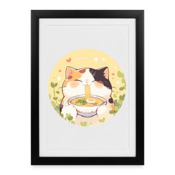 Cat eating Ramen - Framed poster (27 × 37 cm) - black - Front