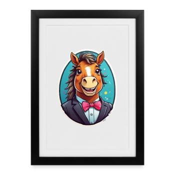 Cheval élégant en costume - Affiche encadrée (27 × 37 cm) - noir - Devant