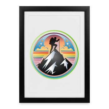 Mountains with a mountaineer on the summit - Framed poster (27 × 37 cm) - black - Front