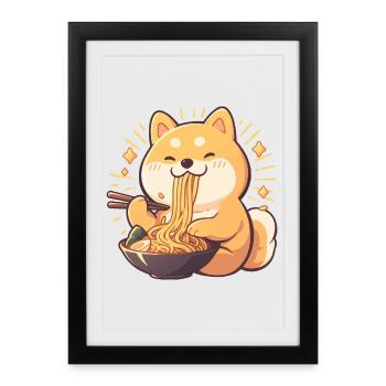 Dog eating Ramen - Framed poster (27 × 37 cm) - black - Front
