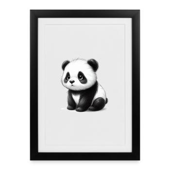 Adorable croquis de panda noir et blanc - Affiche encadrée (27 × 37 cm) - noir - Devant