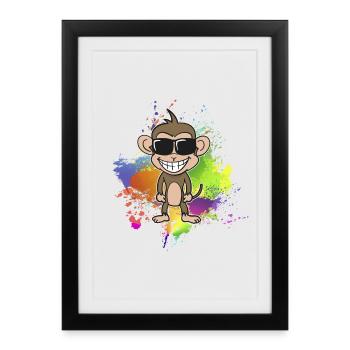 Singe d’été coloré - Affiche encadrée (27 × 37 cm) - noir - Devant