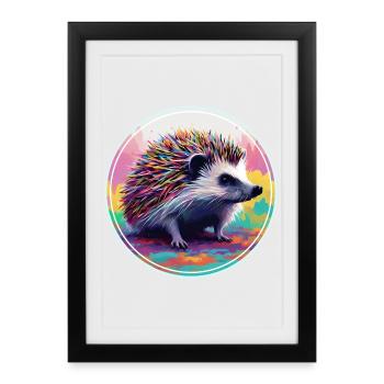 Art numérique coloré - Hérisson - Affiche encadrée (27 × 37 cm) - noir - Devant