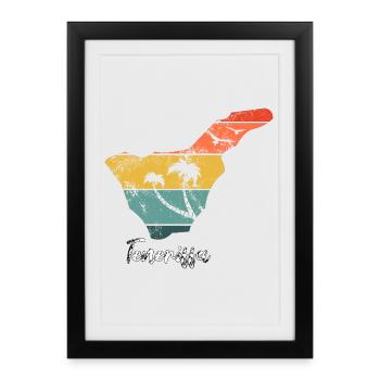Tenerife carte contour Îles Canaries vacances vintage - Affiche encadrée (27 × 37 cm) - noir - Devant