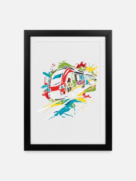 Graffiti Eisenbahn - Gerahmtes Poster (27 × 37 cm) - Schwarz
