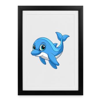 Dolphin Cute Mascot Cartoon Character Kawaii - Framed poster (27 × 37 cm) - black - Front