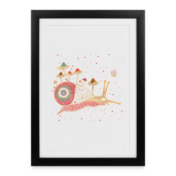 Colorful surreal snail with mushrooms - Framed poster (27 × 37 cm) - black - Front