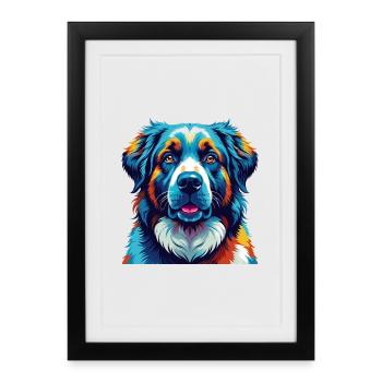 Chien de berger d’Asie centrale Race Dessin animé Kawaii - Affiche encadrée (27 × 37 cm) - noir - Devant