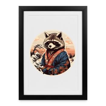 Raccoon Samurai in Kimono Sunset - Framed poster (27 × 37 cm) - black - Front