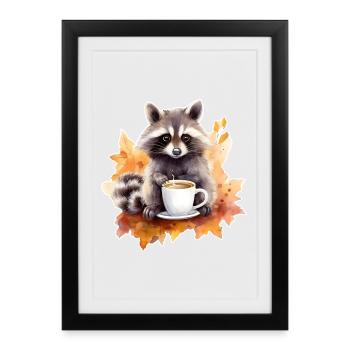 Automne raton laveur Café Cosy - Affiche encadrée (27 × 37 cm) - noir - Devant