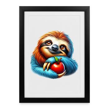 Sloth with a red apple - Framed poster (27 × 37 cm) - black - Front