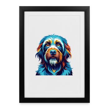 Griffon Bleu de Gascogne Race de Chien Dessin Animé Kawaii - Affiche encadrée (27 × 37 cm) - noir - Devant