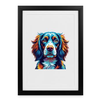 Épagneul picard Race de chien Coloré Dessin animé Kawaii - Affiche encadrée (27 × 37 cm) - noir - Devant