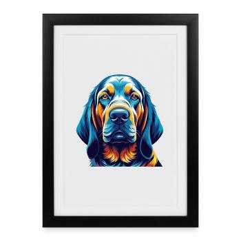 Bloodhound Chien Race Coloré Dessin animé Kawaii - Affiche encadrée (27 × 37 cm) - noir - Devant