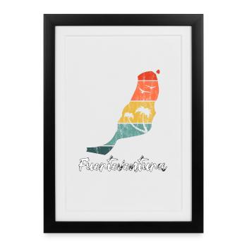 Fuerteventura plan carte Îles Canaries rétro vintage - Affiche encadrée (27 × 37 cm) - noir - Devant