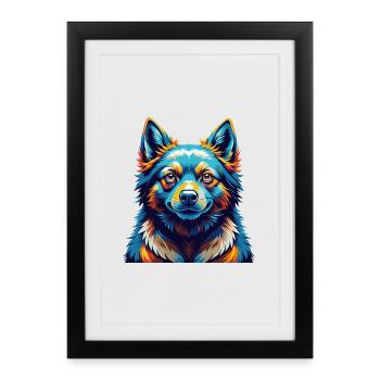 Schipperke Dog Breed Colorful Cartoon Kawaii - Framed poster (27 × 37 cm) - black - Front