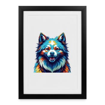 American Eskimo Dog Breed Colorful Cartoon Kawaii - Framed poster (27 × 37 cm) - black - Front