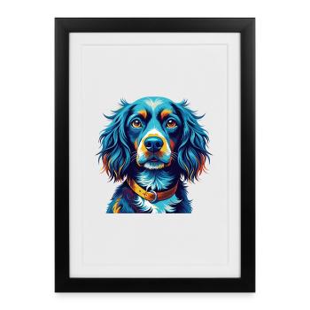 Epagneul Bleu Picardie Chien Race Dessin Animé Kawaii - Affiche encadrée (27 × 37 cm) - noir - Devant