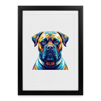 Boerboel Race Chien Coloré Dessin Animé Kawaii - Affiche encadrée (27 × 37 cm) - noir - Devant