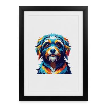 Race de chien bolognaise Dessin animé coloré Kawaii - Affiche encadrée (27 × 37 cm) - noir - Devant