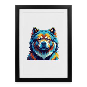 Chow Chow Chien Race Coloré Dessin animé Kawaii - Affiche encadrée (27 × 37 cm) - noir - Devant