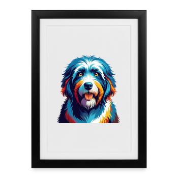 Vieux chien de berger anglais race coloré dessin animé Kawaii - Affiche encadrée (27 × 37 cm) - noir - Devant