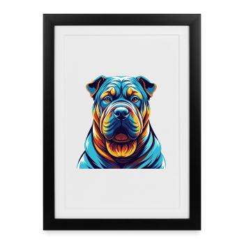 Shar Pei Race Chien Dessin animé Coloré Kawaii - Affiche encadrée (27 × 37 cm) - noir - Devant