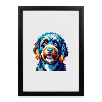 Portuguese Water Dog Breed Colorful Cartoon Kawaii - Framed poster (27 × 37 cm) - black - Front