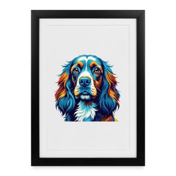 Sussex Spaniel Dog Breed Colorful Cartoon Kawaii - Framed poster (27 × 37 cm) - black - Front