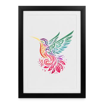 colibri oiseau mouche multicolore style tribal - Affiche encadrée (27 × 37 cm) - noir - Devant